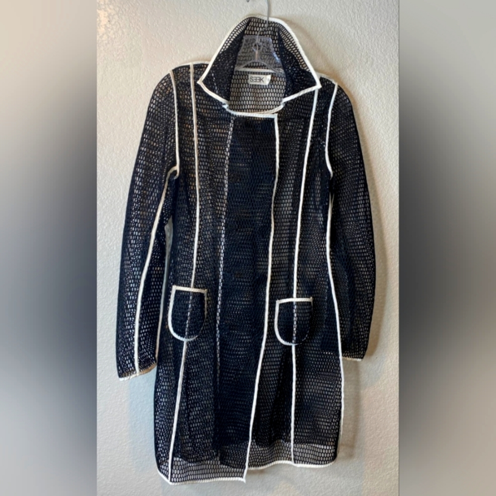 SEEK THE LABEL MESH NET MIDI DOUBLE BRESTED BLAZER IN BLACK